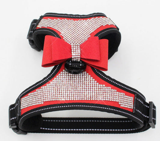 KFX-6498109 Reflective Rhinestone Mesh Pet Chest Strap for Enhanced Visibility and Comfort