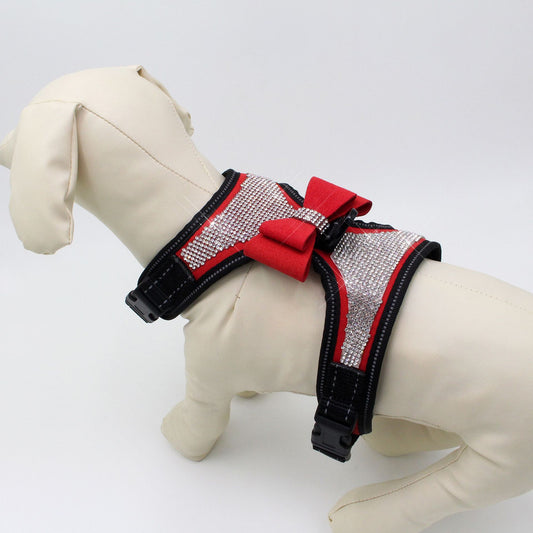 KFX-6498109 Reflective Rhinestone Mesh Pet Chest Strap for Enhanced Visibility and Comfort
