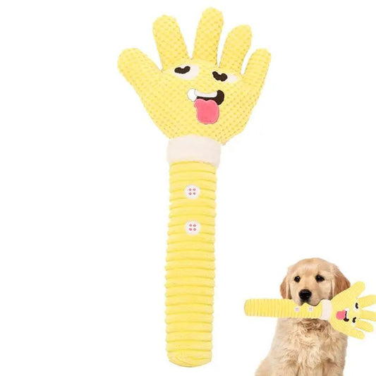 KFX-6504253 Palm-Shaped Plush Dog Teething Toy with Squeaker - Bite Resistant Chewing Accessory