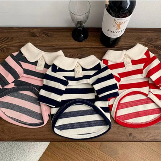 KFX-6509117 Puppy Polo Shirt for Small and Medium Dogs - Summer Striped Collared T-Shirt for Yorkies, Shih Tzus, and Dachshunds