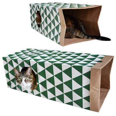 KFX-6515389 Kraft Paper Cat Tunnel - Spacious 61.5 x 27 x 22 CM Play Space for Cats