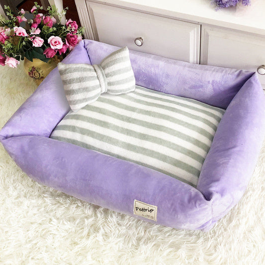KFX-6531645 Removable Washable Velvet Pet Nest - Soft Flannel with Waterproof Non-Slip Bottom in Pink, Purple, or Blue