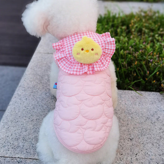 KFX-6537917 Cat Small Square Towel Vest in Quilted Cotton with Cotton Velvet Lining - Available in Yellow, Pink, Beige, Sizes XS-XL