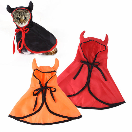 KFX-6553021 Pet Halloween Cloak with Horns for Dogs and Cats – Polyester, Red/Black/Orange, Multiple Sizes Available