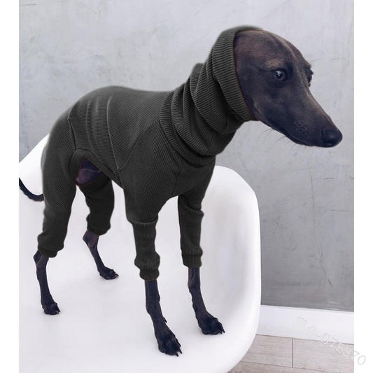 KFX-6553917 Lightweight Ribbed Dog Jumpsuit for Medium to Large Whippets and Greyhounds - Black, Red, Yellow, Gray
