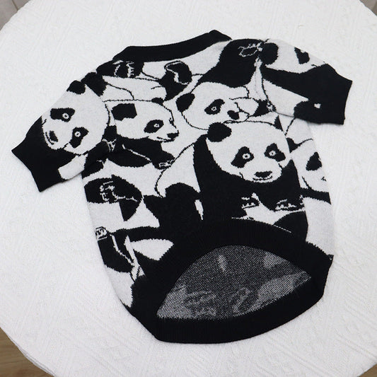 KFX-6555197 Cute Panda Pattern Wool Sweater for Short Fat Dogs in Black and White
