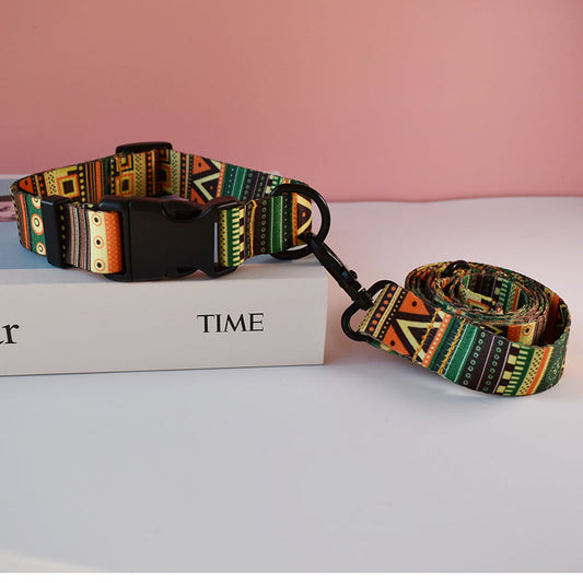 KFX-6556605 Nylon Printed Dog Collar and Leash Set for Puppies – Adjustable Size Options Available