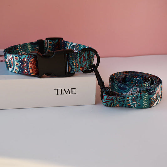 KFX-6556605 Nylon Printed Dog Collar and Leash Set for Puppies – Adjustable Size Options Available