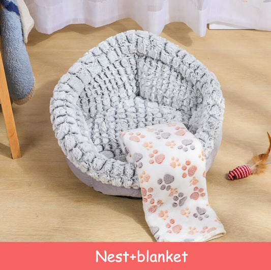 KFX-6558653 Soft Non-Slip Plush Round Pet Bed for Cats and Dogs, Cozy Nest Cushion