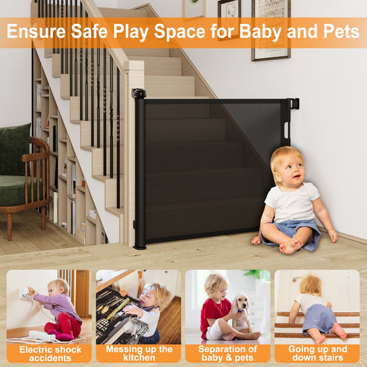 KFX-6560061 Retractable Safety Baby Gate, Mesh Dog Gate for Doorways and Stairs - 55 Inch Wide, 33 Inch Tall, Indoor and Outdoor Use