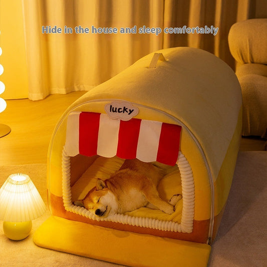 KFX-6564413 Stylish Painted Pet Bed for Large Dogs - Available in Rock Yellow, Lucky Green, and Coffee Brown