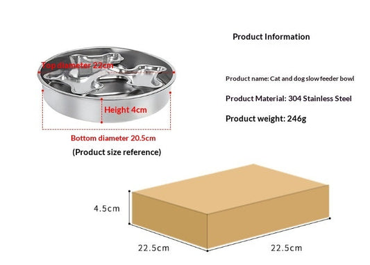 KFX-6566333 Stainless Steel Rotating Slow-Feeding Pet Bowl with Bone Design, 304 Material