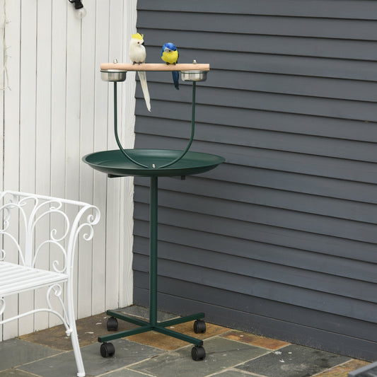 KFX-6595005 Rolling T-Stand Bird Training Playground with Perch and Stainless Steel Bowls