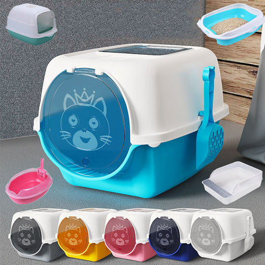 KFX-6599357 Oversized Splash-Proof Cat Litter Box with Cat Litter Shovel in Multiple Colors