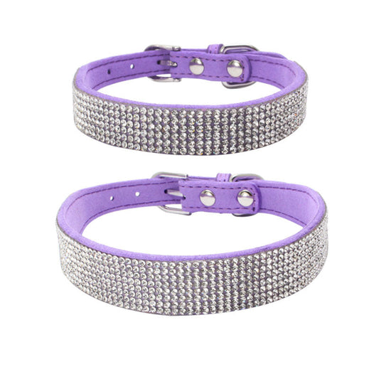 KFX-6610621 Adjustable Suede Leather Dog Collar and Leash Set with Rhinestones - Available in Multiple Colors and Sizes