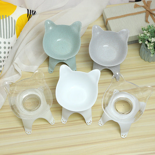 KFX-6635837 Cartoon Cat Ears Cat Paw Design Single Pet Food Bowl - Easy to Clean, Comfortable Eating Angle