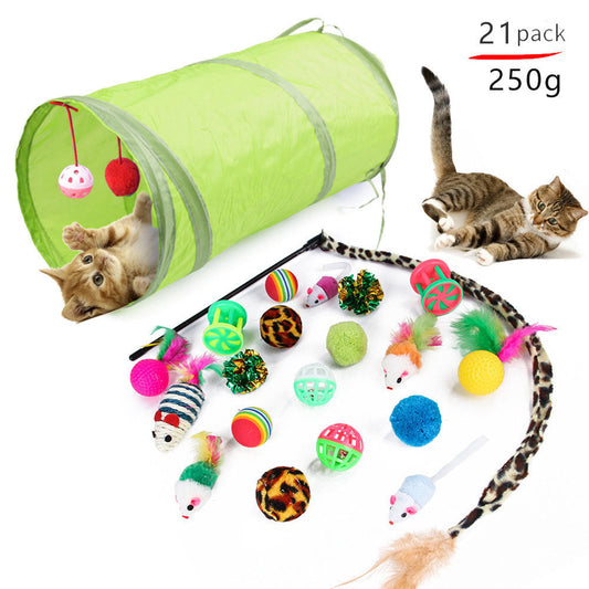 KFX-6636477 Cat Toy Set with 21 Plush Bite Toys and Funny Cat Stick