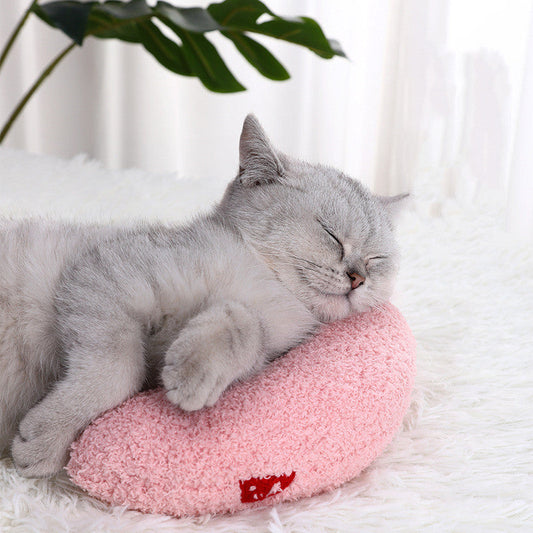KFX-6653757 U-Shaped Cat Pillow for Cervical Support - Soft Polyester & PP Cotton, 24x20x7cm - Available in White, Pink, Blue, Yellow