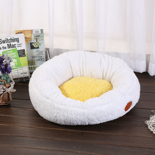 KFX-6656957 Cozy White Lamb Cashmere Egg Yolk Nest Pet Bed - 55x20cm