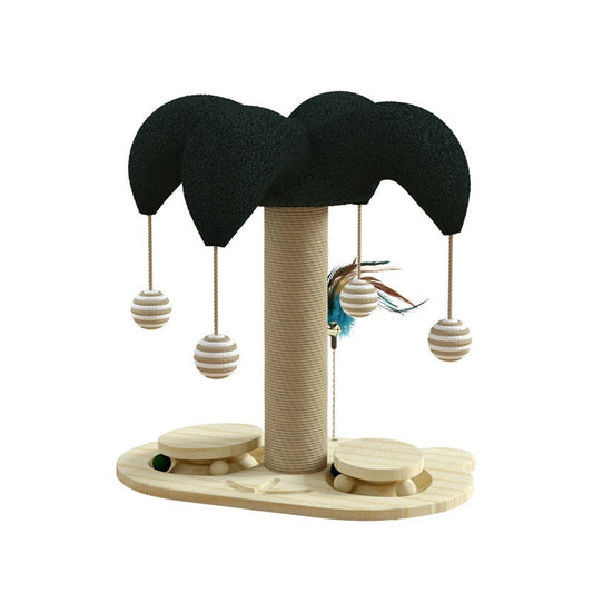KFX-6657725 Solid Wood Cat Scratching Post with Sisal and Turntable Design for Climbing and Play