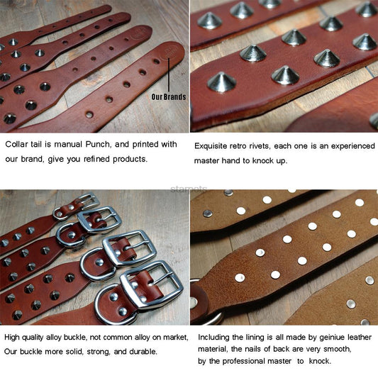 KFX-6660669 Adjustable Cowhide Dog Collar for Small and Medium Dogs - Durable Leather with Alloy Buttons, 22-55cm