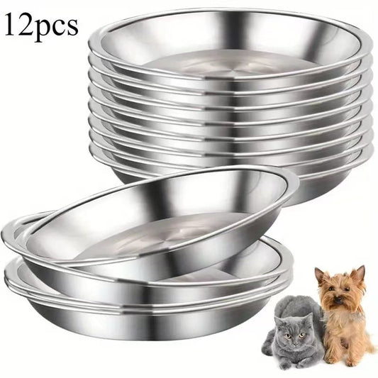 KFX-6664637 Stainless Steel Cat Food Bowl and Plate Set - Thickened Pet Tableware, 15cm & 16cm Options