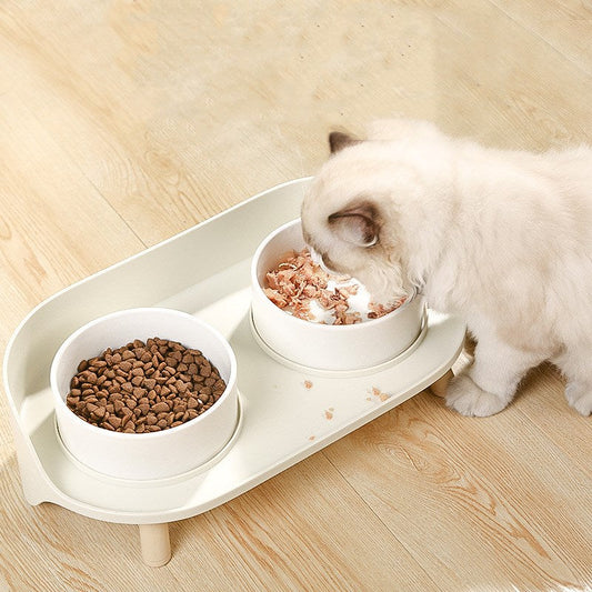 KFX-6668605 Cervical Spine Support Ceramic Cat & Small Dog Double Bowl - Mint Green & Pearl White