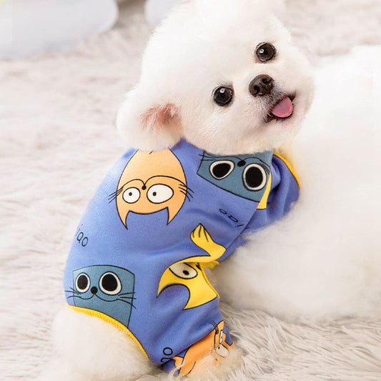 KFX-6672573 Four-Legged Cartoon Home Clothes for Pets - Soft Milk Silk Fabric in Various Colors