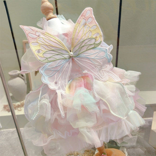 KFX-6687293 Rainbow Fairy Dress with Colorful Wings for Dogs - Modern Polar Fleece Pet Clothing