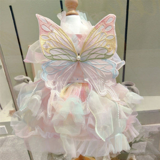 KFX-6687293 Rainbow Fairy Dress with Colorful Wings for Dogs - Modern Polar Fleece Pet Clothing