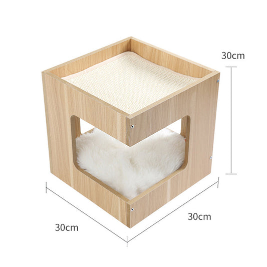 KFX-6688957 Solid Wood Double Layer Cat Nest with No Trace Stickers
