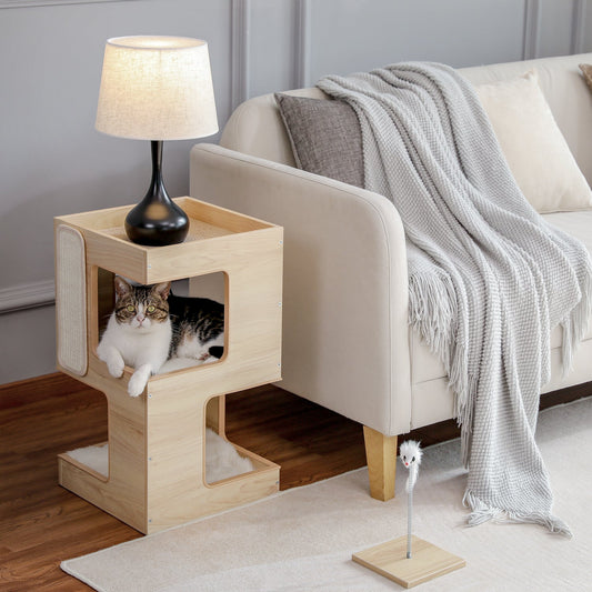 KFX-6688957 Solid Wood Double Layer Cat Nest with No Trace Stickers