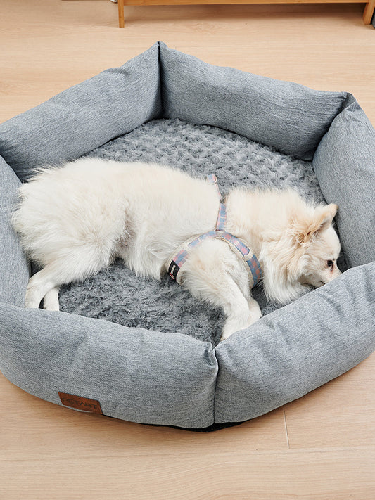 KFX-6698685 Rose Velvet Hexagonal Dog Bed - Soft Plush Couch for Small to Large Dogs, Durable Calming Design