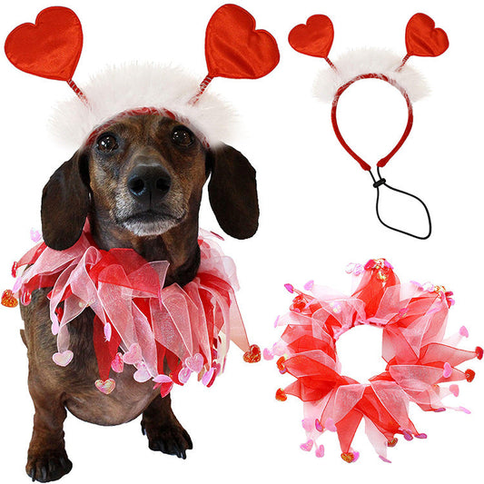 KFX-6706621 Valentine's Day Pet Hairband and Scarf Set for Dogs - Stylish Dog Party Accessory