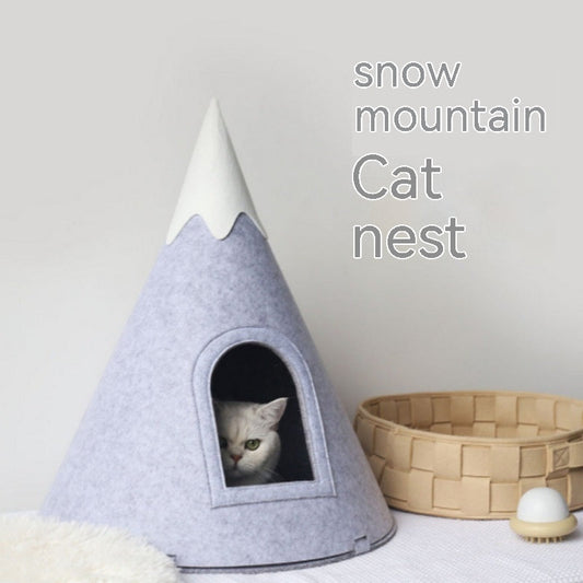 KFX-6711741 Felt Snow Mountain Semi-Enclosed Pet Bed for Cats