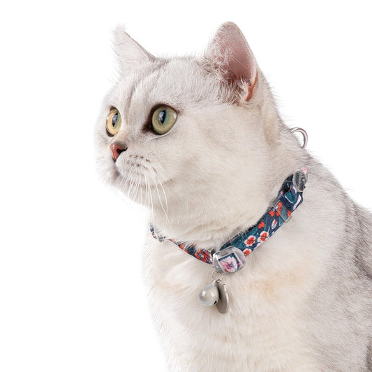 KFX-6720445 Fragmented Flower Design Cat Collar with Aluminum Buckle and Zinc Alloy Bell
