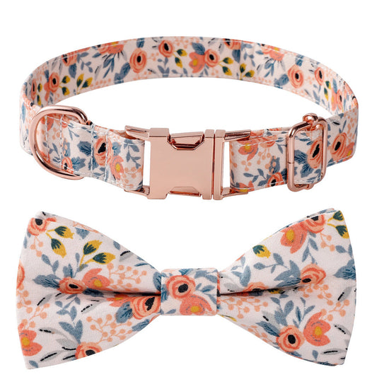 KFX-6747453 Cotton Floral Buckle Dog Collar in Blue and Orange, Princess Style, Multiple Sizes Available