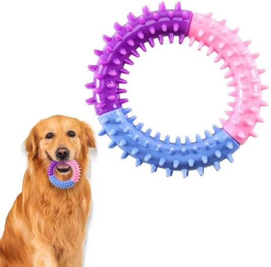 KFX-6752701 Durable Rubber Dog Chew Ring for Teething, Interactive Pet Toy for Small to Large Dogs