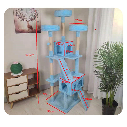 KFX-6754493 Multi-Layer Cat Climbing Frame with Plush Cover, Cardboard Tube & Jute Rope for Claw Grinding and Play