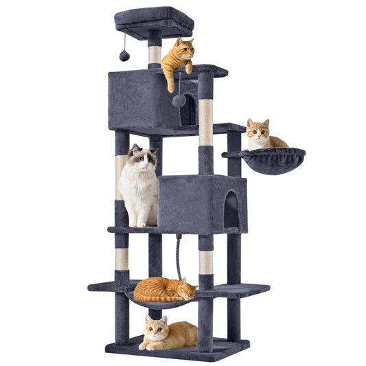 KFX-6756669 Large Multi-Level Cat Tree Tower with Cozy Hammocks and Condos for Indoor Cats and Kittens, 66 Inch