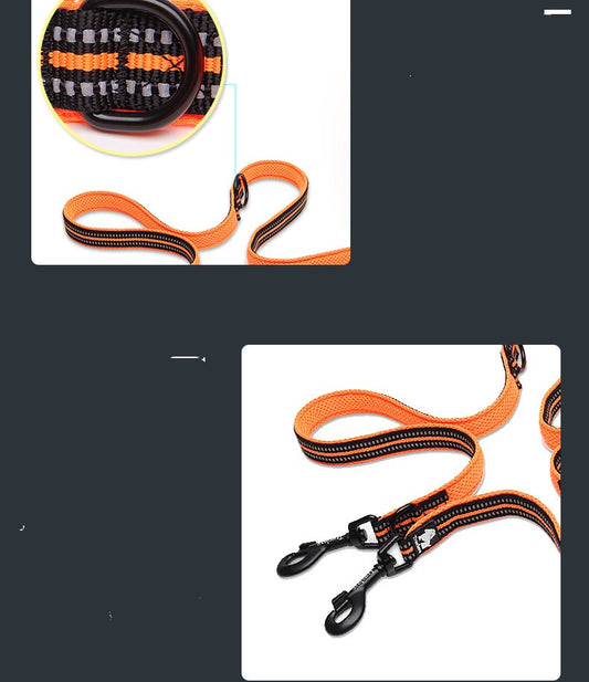 KFX-6760765 Double-Ended Outdoor Pet Dog Traction Rope with Breathable Mesh and Reflective Material