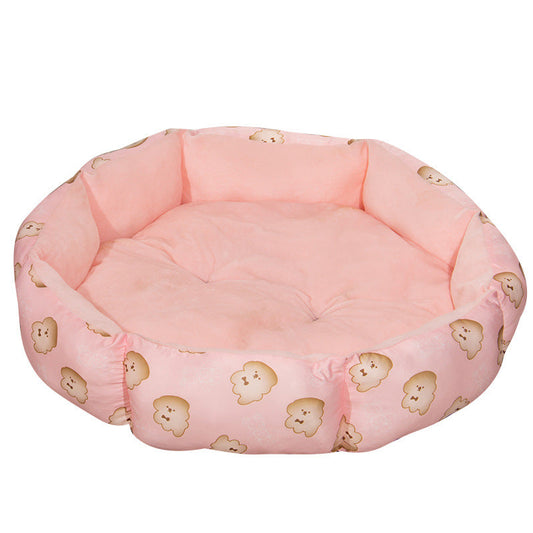 KFX-6761021 Soft Octagonal Pet Bed with Fleece Lining in Pink, Yellow, and Purple for Dogs