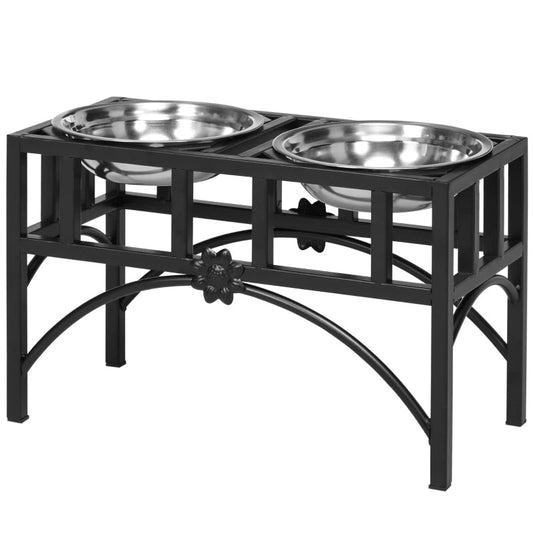KFX-6762429 Elevated Double Stainless Steel Dog Food Bowl with Non-Slip Base - Promotes Healthy Digestion