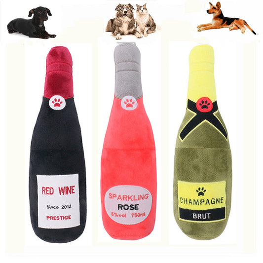 KFX-6766397 Plush Chewing Toy for Cats and Dogs - Wine Bottle and Donut Design, 25cm