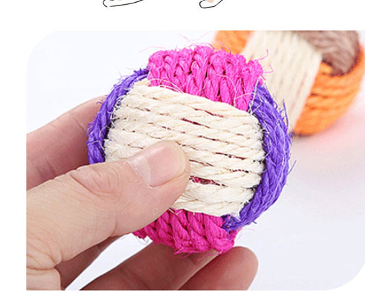 KFX-6768957 Sisal Ball Cat Toy - Three Color Bite Toy - 6cm Diameter - Lightweight 26g
