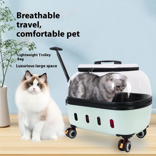 KFX-6807485 Transparent Pet Trolley Bag for Cats and Dogs - Lightweight and Durable Design, Ideal for Travel