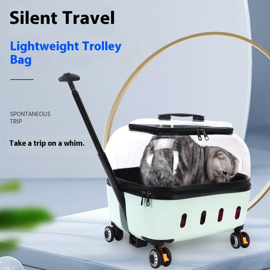 KFX-6807485 Transparent Pet Trolley Bag for Cats and Dogs - Lightweight and Durable Design, Ideal for Travel