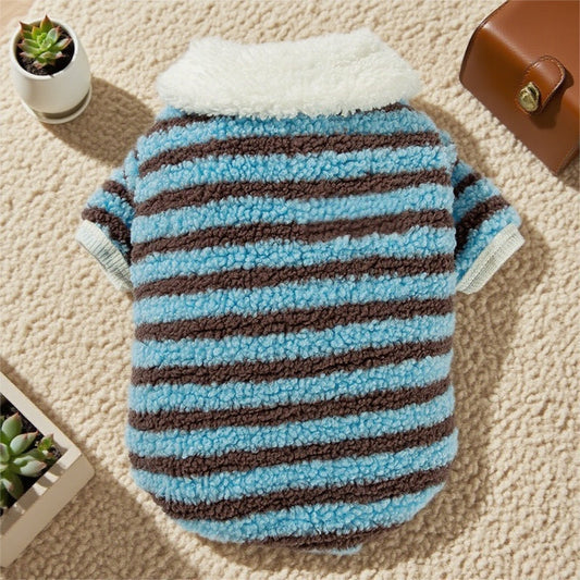 KFX-6809789 Cozy Striped Fleece Pet Shirt for Small Dogs and Cats, Soft Button-Down Sweater for Winter Wear