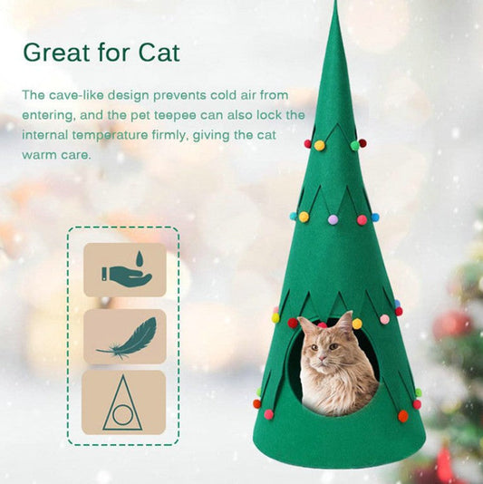 KFX-6810045 Foldable Green Pet Felt Christmas Tent for Cats and Dogs - Semi-Closed Design for All Seasons