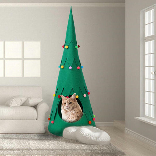 KFX-6810045 Foldable Green Pet Felt Christmas Tent for Cats and Dogs - Semi-Closed Design for All Seasons